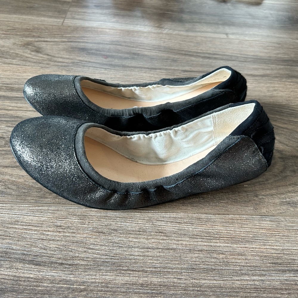 Cole Haan Shimmer Ballet Flat Metallic Glitter Travel Fold Shoe Mary Jane Kawaii